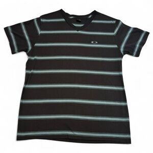 Oakley Men's T Shirt XL V Neck Green Black Stripe
